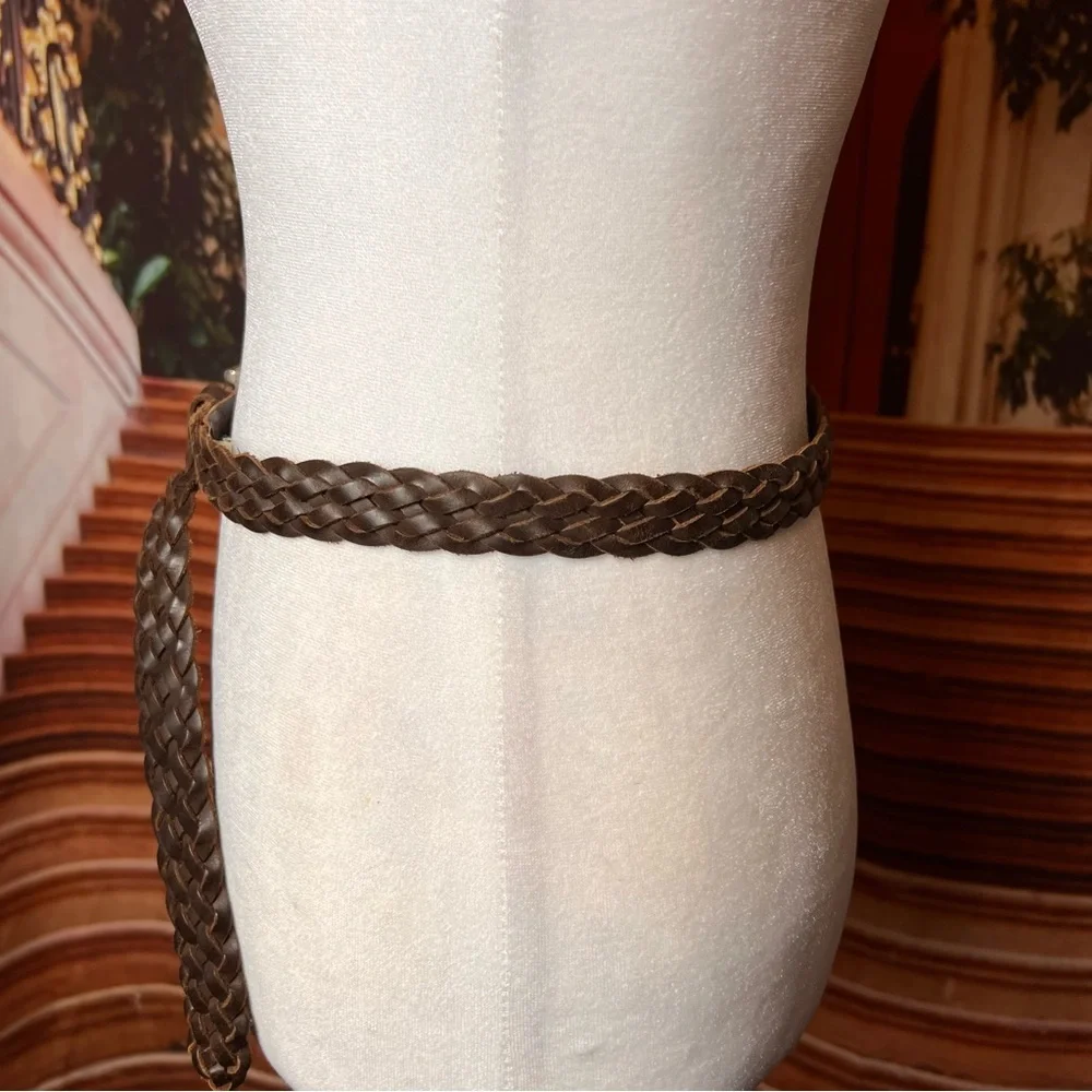 Vintage Gap Leather Braided Brown Belt, Silver Buckle, XL